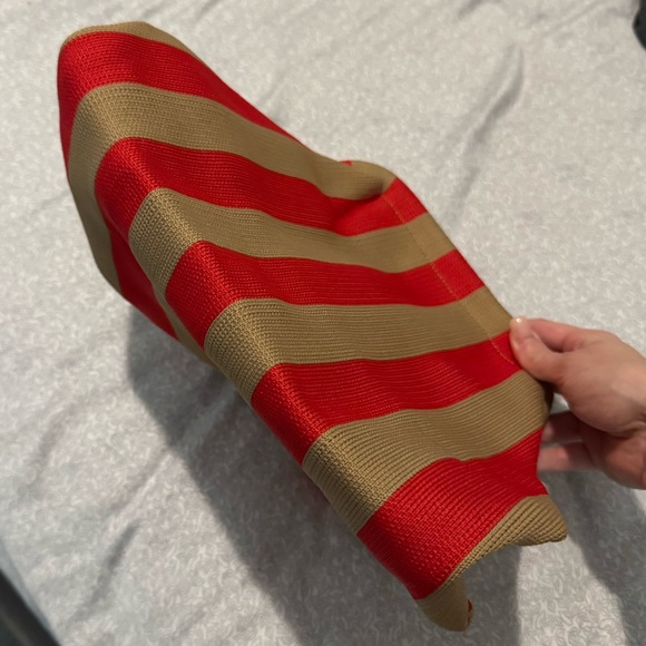 Red Tan Striped Color Block Clutch Pouch Summer Bag - Picture 8 of 8